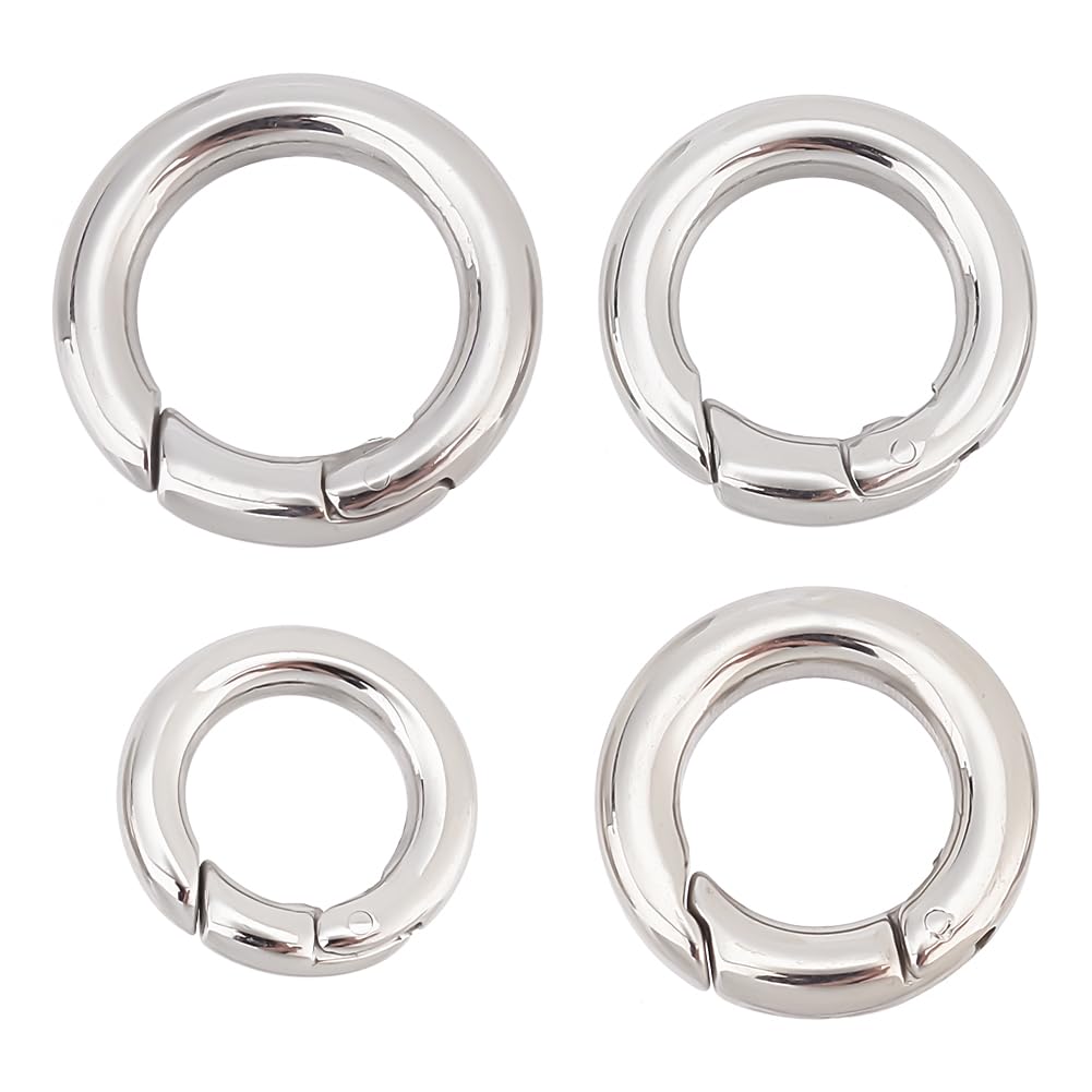 UNICRAFTALE 4pcs 4 Sizes 15/17/18/20mm Spring Gate Rings - Stainless Steel Keychain Rings with Round Snap Clasps for Jewelry Making and Keyring Buckle