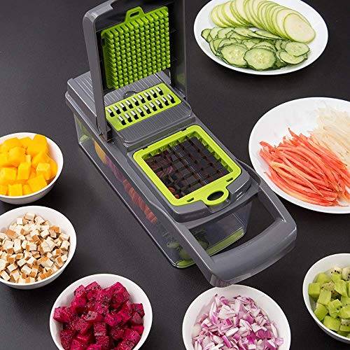 Vegetable chopper, Onion chopper Mandoline Slicer with Stainless steel blade Include Clean Brush and Hand Guard Made in USA (Black)
