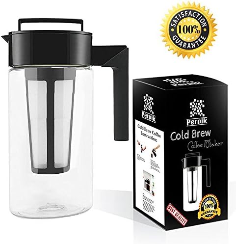 Premium Cold Brew Iced Coffee Maker –Airtight 1 Quart Cold Coffee Brewer- Top Four Cup Coffee Maker For Gourmet Coffee Preparation At Home, At Work, On Holidays, Black