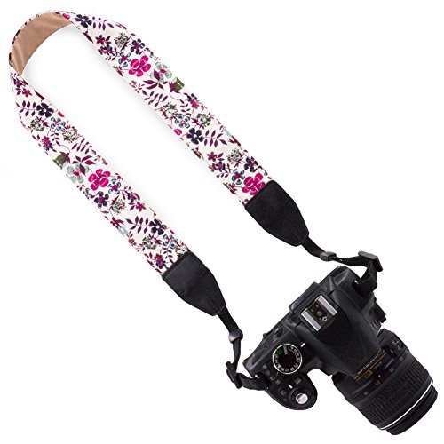 Wolven DSLR/SLR Camera Neck Shoulder Belt Strap Cotton DSLR/SLR Camera Neck Shoulder Belt Strap For Nikon Canon Samsung Pentax Sony Olympus or Other Cameras - Purple Flower - Thumbnail 3
