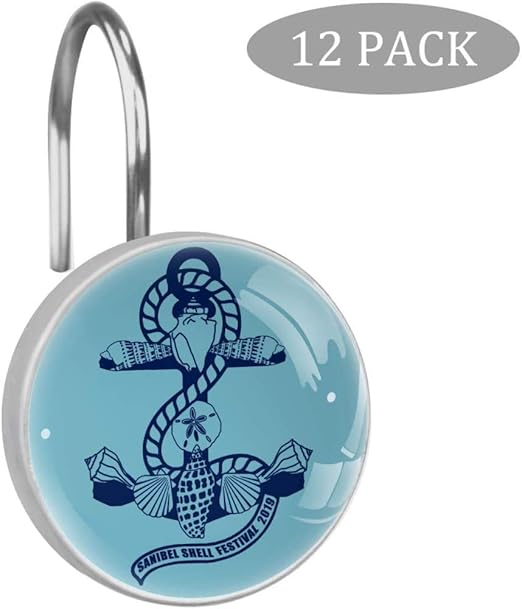YATELI Blue Nautical Anchor Shower Curtain Hooks,Set of 12 Shower