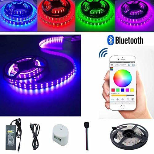 Toogod Smart 16.5ft 600LED RGB Strip Light Kit,Bluetooth App Controlled with iPhone iOS Android,Music Party KTV Disco Christmas Light,DC12V 5050SMD 120LED/m LED Strip (Non waterproof kit)