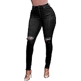 HugeNice Women's Mid-Rise Stretch Skinny Jeans Casual Slim Fit Elastic Waist Denim Pants