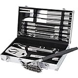 Sunflora Stainless Steel BBQ Tool Set With Case Heavy Duty Barbecue Grill Utensil Kit With Scraper Brush And Accessories For Men 20pcs