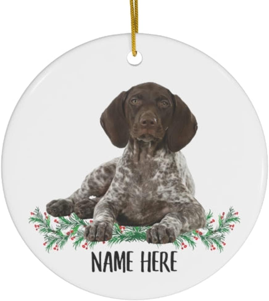 Ornaments - Funny Personalized Name German Shorthaired Pointer Lying Gifts 2023 Christmas Tree Ornaments Circle Ceramic