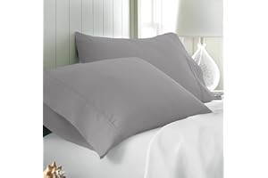 Kotton Culture Set of 2 Pillowcase Set 100% Egyptian Cotton 600 Thread Count Pillow Cover Protector Premium Bedding (Standard Size (20"X26"), Silver)