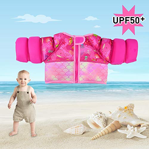 Swimming Jacket for Kids Child Girls Swim Vest Flotation Device Buoyancy Toddler Beautiful Mermaid Pattern Suitable for Girls, 20-33lbs (S) Pink - Thumbnail 7
