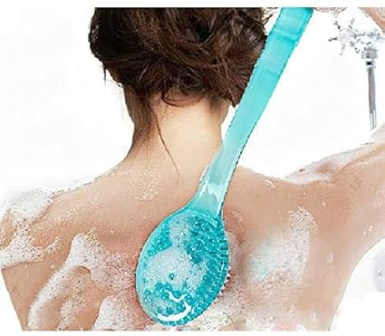 SIYAA Long Handel Baping Bath Brush Back Scrub Soft Nylon Bristles Brushing Removes Dead Skin Loofah For Men & Women 20 Grams Pack Of 1 (colour Blue)