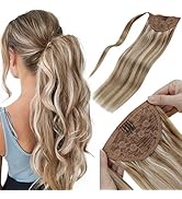 LAAVOO Clip in Wrap Around Ponytail Human Hair 12" 70g Light Golden Brown Highlights Light Blonde...