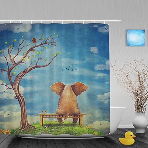 Cute Elephant's Back Blue Sky Small Sapling Bathroom Shower Curtains Fade Resistant Waterproof Mildew Polyester Fabric Purple 72"x72"Inch