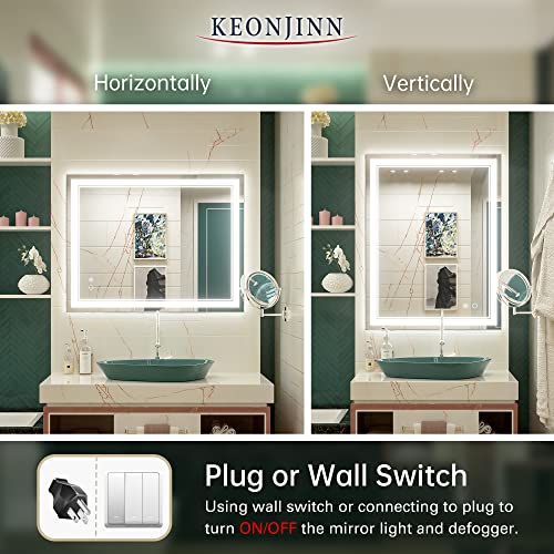 Keonjinn LED Mirror, Adjustable 3000K/4500K/6000K Lights, 36 x 28 Inch