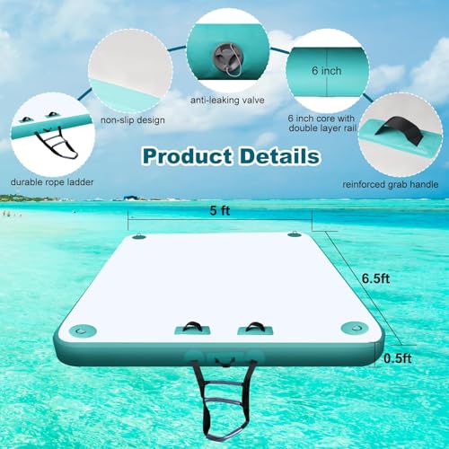 Bsteciar Floating Inflatable Platform, Swimming Pool Buoy for 3-5 People, Inflatable Pool Mattress Floating Island Dock for Lake, Sea, Pool and Ocean
