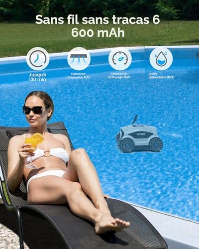 Robot de Piscine pour 130 Minutes D'utilisation, Aspirateur de Piscine Puissant, Double Moteur, évacuation Rapide de l'eau, Aspirateur pour Piscines Hors-Sol/extérieures Jusqu'à 100m²