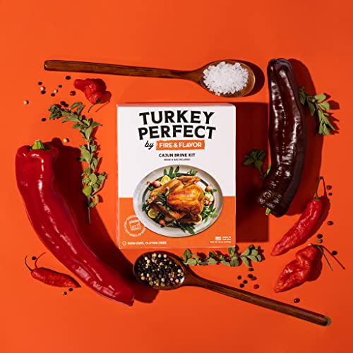FIRE & FLAVOR CAJUN TURKEY BRINE KIT – INCLUDES BAG AND POULTRY SEASONING FOR ROASTING, GRILLING, SMOKING, AND FRYING BIRDS UP TO 25 LBS
