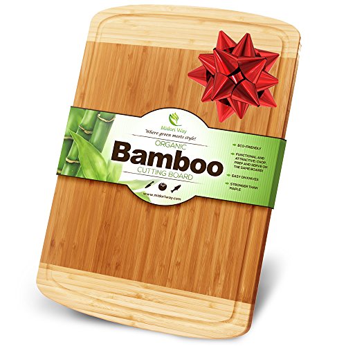 Midori Way Thick Bamboo Wood Cutting Board with Juice Grooves - Extra Large (18x12 -Inch)