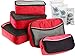 Large Medium Slim Packing Organizers Set for Travel Luggage And bags (5pcs Red)