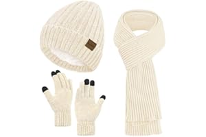 BLATIAL Womens Winter Hats Long Scarf Touchscreen Gloves Set Warm Fleece Lined Knit Beanie Hat Skull Caps