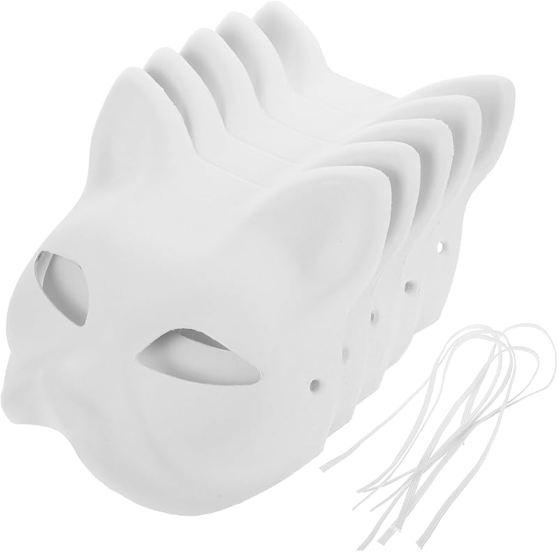 EXCEART 5pcs Paintable Cat Face Mask Pulp DIY Party Halloween Cosplay Crafting