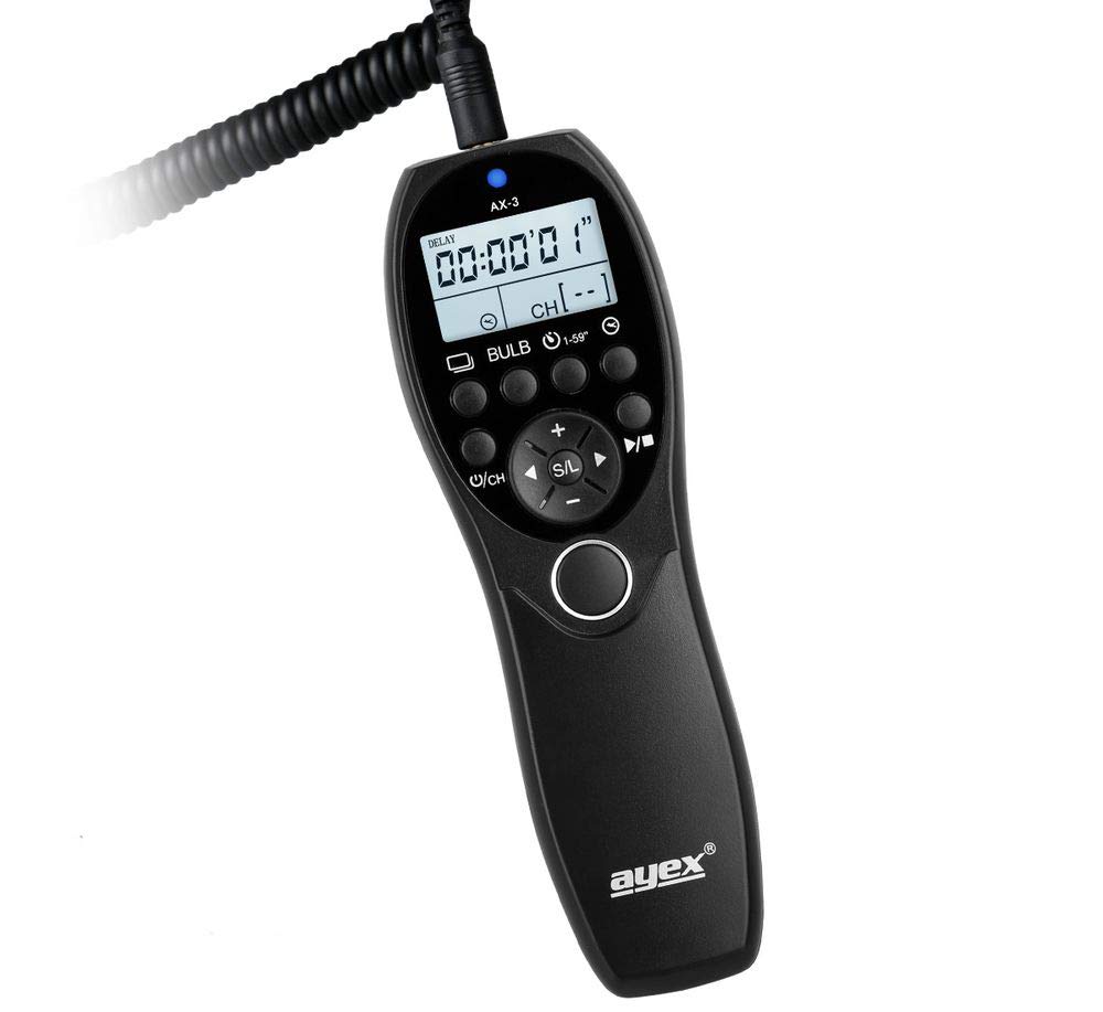ayex Timer Remote Control AX-3, Compatible with Sony (S1) e.g. a900 a850 a700 a580 a560 a550 a99 a77 Konica Minolta Dynax 7D Low/High-Speed Continuous Shooting Long Exposure (Bulb) and Timed Shooting