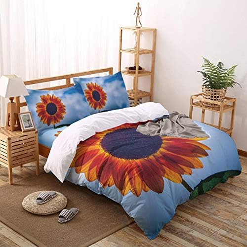 Rellamily 掛け布団カバー4点セット ベッドシーツ1枚 キルトカバー1枚 枕カバー2枚 ひまわり柄掛け布団セット King ソフトで快適 推奨 ファスナー開閉 Size 角に紐付き 女の子男の子用