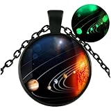 LiliCheng Glowing in the dark Galaxy Nine Planets Necklaces for Women Handcrafted Art Glass Cabochon Pendant Jewelry