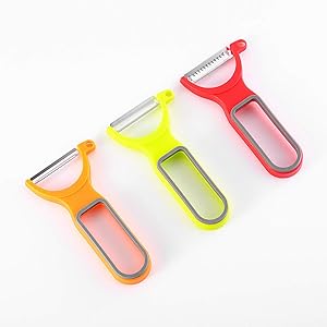 BSSRC Vegetable Peeler Set of 3, Potato Peeler with Stainless Steel Blade, Apple Grater, Slicer for Carrot Cucumber Soft Fruit Veggies