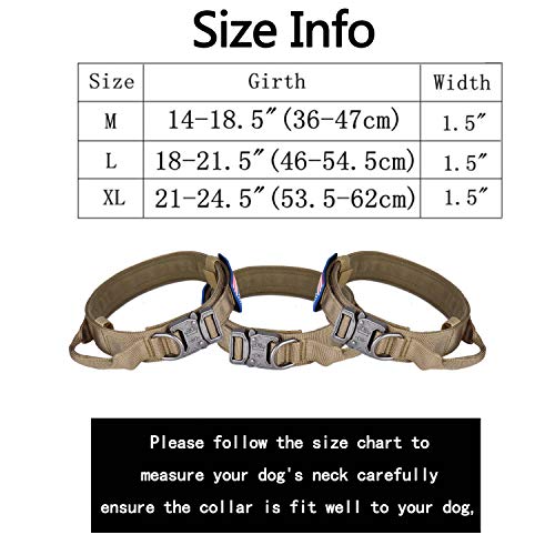 AIRGOOD Tactical Dog Collar K9 Pet Dogs with USA American Flag Patch - Military Training Collar Adjustable Nylon Heavy Duty Metal Buckle and Handle for Medium Large Dogs Size L