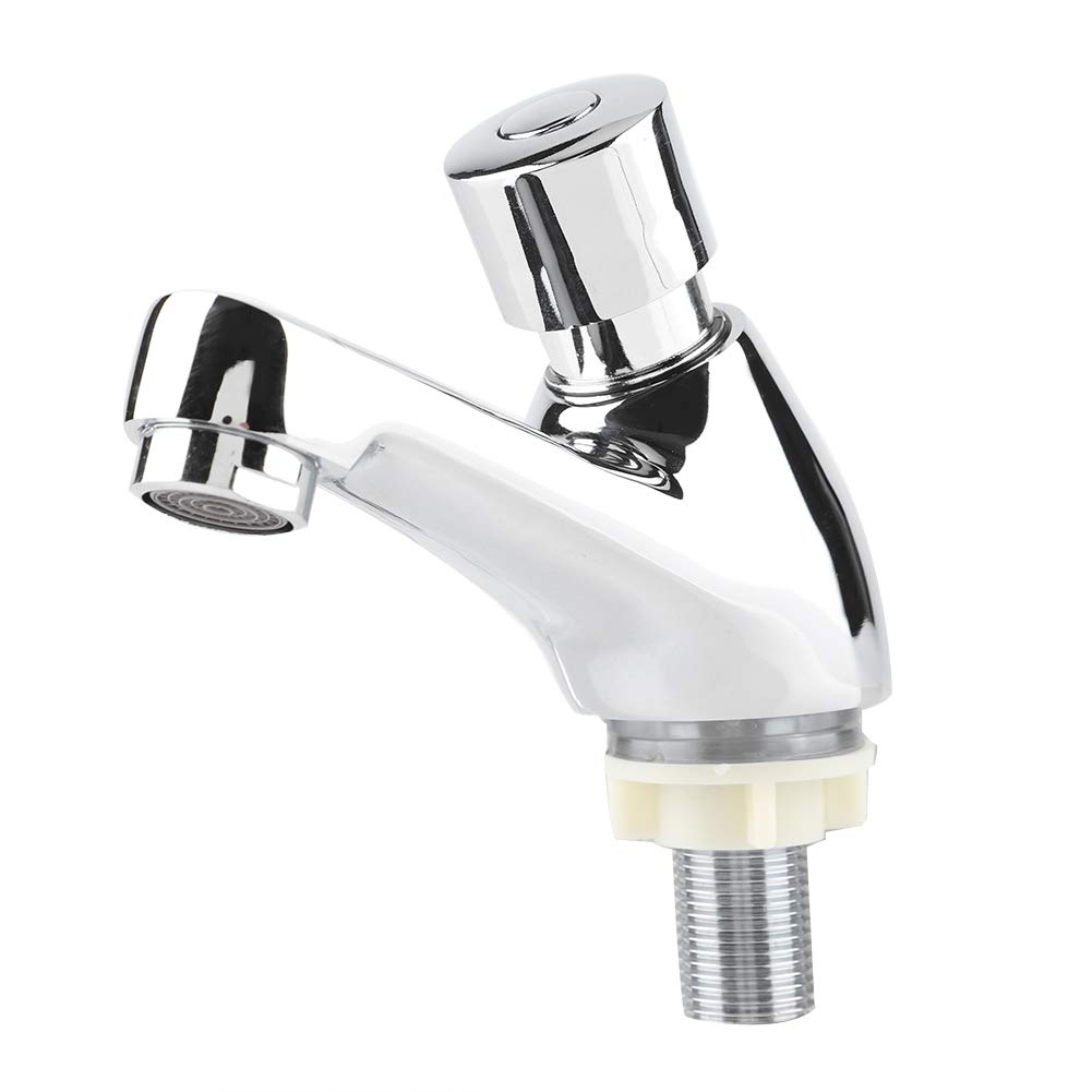 FTVOGUE Chrome Plated Sink Faucet Self Closing Sink Tap Basin Push Tap Faucet for Public Ktchen Bathroom