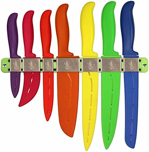 Kitchen Knife Set With Magnetic Strip &amp; Compatible Knife Guards, 15 Pcs Set, Includes Santoku, Pizza,Paring,Utility,Slicer,Bread &amp; Chef Knives Assorted Colors, Gift Box By èl glacier (Patent Pending)