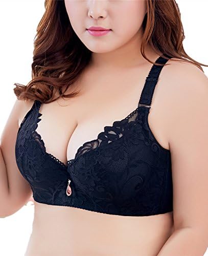 DOOSINKI Plus Size Lace Bra for Women Push up Lace Underwire Support Bra Black 38DD