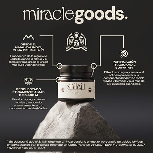 MIRACLE GOODS.® Pure Himalayan Shilajit | Natural Shilajit Resin with 76% Fulvic Acid +85 Minerals | Lab Certified, Heavy Metal Free | Renewed Vitality and Structural Strength