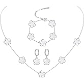 JIEMUCHU Gold Plated Stainless Steel Four Leaf Clover Bracelet Necklace and Earrings Jewelry Set for Women