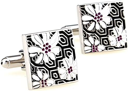 Royal Oriental Classic Cloisonne Cufflinks Imperial Enamel White and Black Flower Sleeve Button