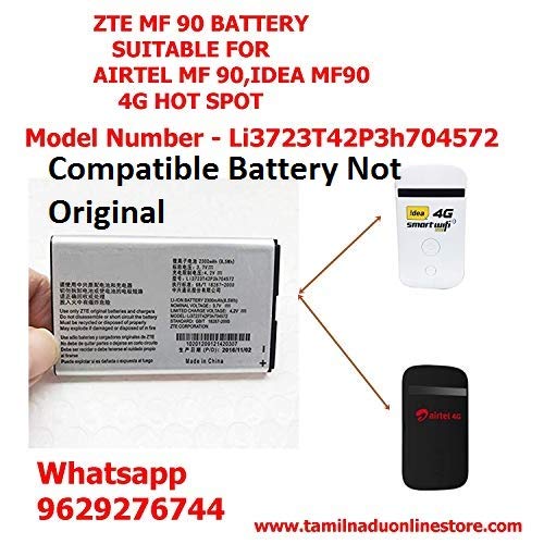 Tos-RIVIERA ZTE Mf90 4 g Hotspot Battery Suitable for Airtel ZTE MF90, MF90C, MF91, MF91D, Li3723T42P3h704572 , IDEA ZTE