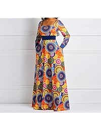 Verwin - Vestido de noche con cuello cuadrado y estampado de manga larga, cintura alta, geométrico, color bloque, vestido maxi