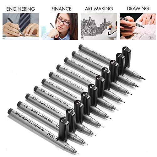 9pcs 0.05mm-Brush Hand Drawing Pen Set, Doraking Precision Micro-Line Pens, Fineliner, Calligraphy Pens for Painting Drawing Artist Illustration, Office Documents, Scrapbooking, Sketch(Sketch Pens) - Thumbnail 3