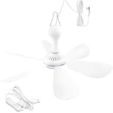 RITPHI USB Powered Small Ceiling Fan 6 Blades Quiet DC 5V USB Hanging Fans for Indoor Outdoor RV Bed Room Dorm Desk Travel Camping Tent Cubicle Mini Portable Canopy Fans (Switch)