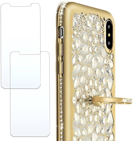 Luxury iPhone x Glitter Case bling with ring Diamond for apple iphonex Cover 3D crystal spark i phone 10 iphonexcase with 2 pcs tempered glasses
