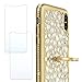 eaLAB Luxury Compatible with iPhone x Glitter Case Bling with Ring Diamond Cover 3D Crystal Spark i Phone 10 with 2 pcs Tempered Glasses