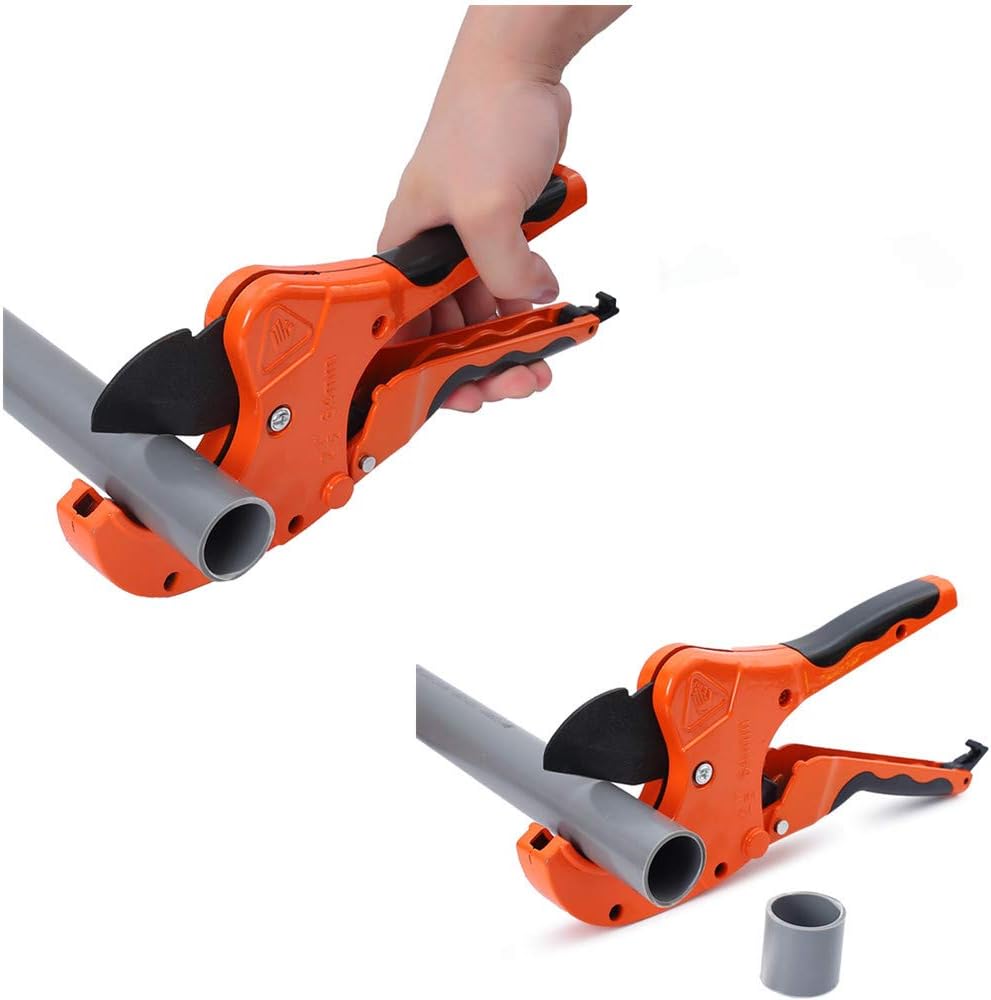 Ratchet-type PVC Pipe Cutter, Cuts up to 2-1/2" Pipe Capacity Ratcheting Hose Cutter, One-hand Fast Pipe Cutting Tool for Cutting PEX, PPR, PVC, Suitable for Household, Maintenance, Plumber. - - 