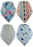 Happy bébé Baby Bandana Drool Bibs (4-Pack) Absorbent Organic Cotton Bibs for Girls, Colorful Designs, Ultra Soft & Adjustable, 3 months