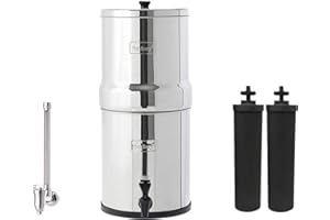 Big Berkey Gravity-Fed Water Filter System with 2 Black Berkey Elements Plus Deluxe 7" Stainless Steel Water View Spigot