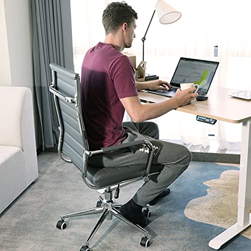 Office Chair Desk Computer Ribbed Modern Adjustable Height Ergonomic Leather Tilt Arm Sleeves