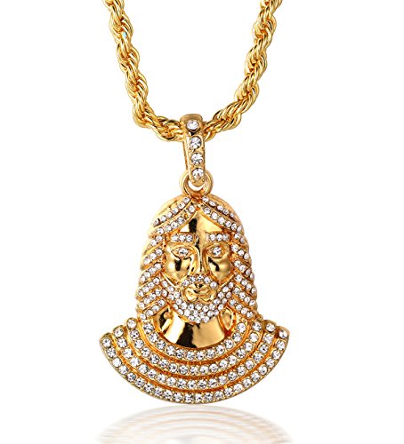 ● Prayer ● Men's 18k Real Gold Plated Jesus Pendant Artificial Diamond Set Necklace with Free Rope Chain 30"