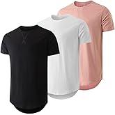 JMIERR Mens 3 Pack Cotton Hipster Hip Hop Longline Crewneck T-Shirt