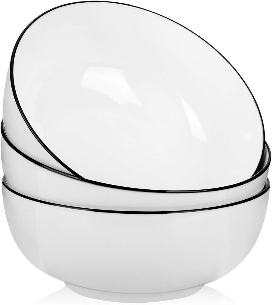 AnBnCn Salad/Soup Bowls Set 3-Pack-35 Ounce Stackable Round Fine Porcelain,White