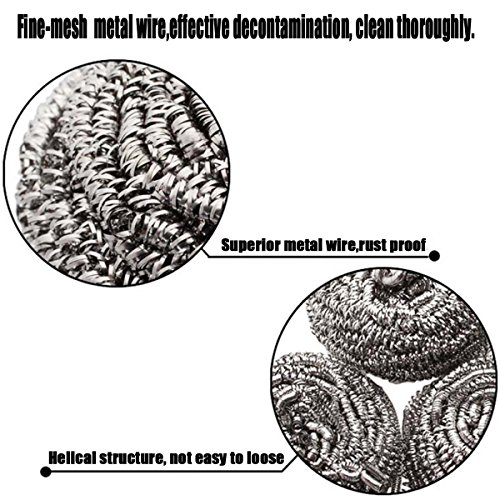 QY 6PCS Stainless Steel High Density Cleaning Sponges Metal Scrubber Scouring Pad Ball for Home Kitchen Pot Pan Dish Wash Cleaning - Thumbnail 3