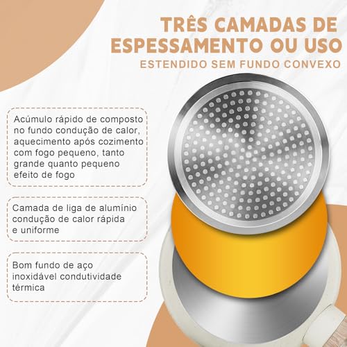 HEEDU Juego de 3 Sartenes con Recubrimiento Antiadherente, Sartén Antiadherentes de Granito Blanco, Libre de PFOS y PFOA, Apto para todas las estufas (20 cm y 24 cm y 28 cm)