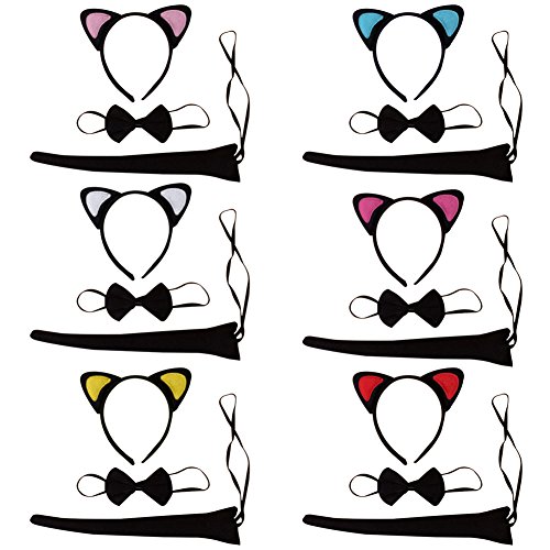 Mwfus 3pcs/Set Cute Cat Ears Halloween Party Costume Headband Bowtie Tail Accessories