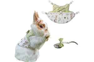 BARN ELEVEN Rabbit Harness and Leash for Walking Escape Proof - Bunny Cotton Harness Outdoor Camping Hiking Training - Also Suit for Ferret Kittn Puppy Small Animals (Waistcoat,Large)